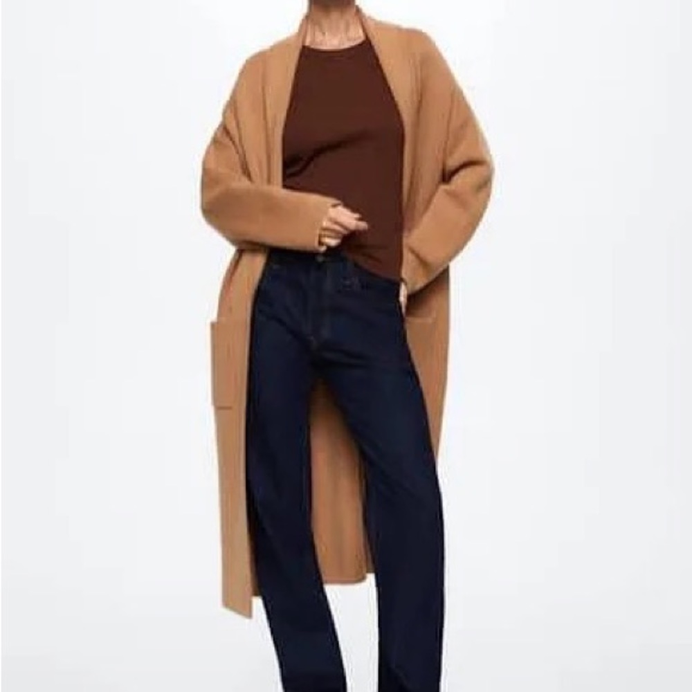 Mango camel oversized knit coat 🧥 size XS